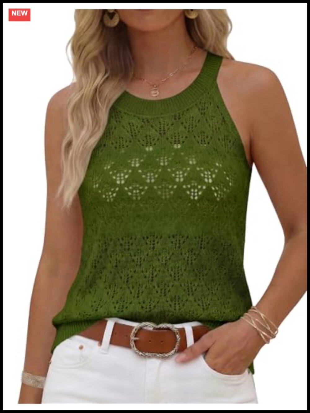 Womens Crochet Sleeveless Sweater Vest Hollow Out Lightweight Crewneck Summer